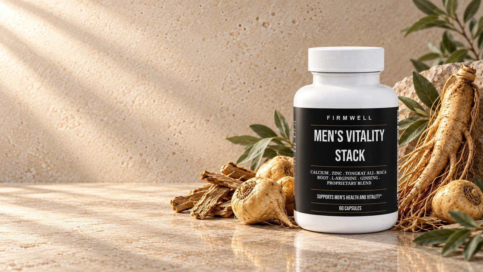 Men's Vitality Stack with selected ingredient imagery